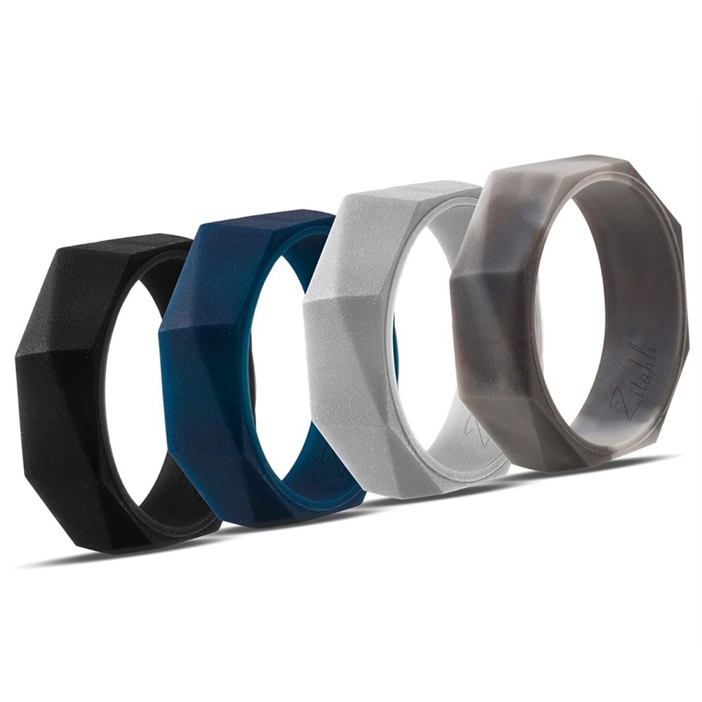 NEW 4 Men’s Silicone Rings Wedding Bands Size 12 NWT Zitahli Silver Black Blue